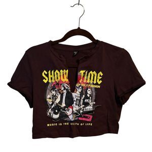 SHEIN Curve Retro Graphic Crop Top 0XL Brown V-Neck "Showtime" Band Tee
